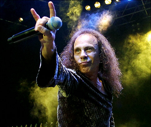 July 7, 2007, Ronnie James Dio performs with British heavy metal group "Heaven and Hell" during the 41th Montreux Jazz Festival in Montreux, Switzerland.  (AP Photo/Keystone, Sandro Campardo)